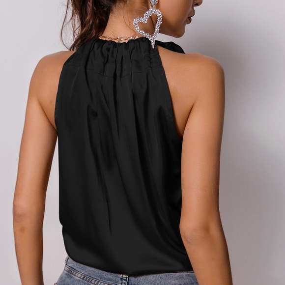 Boho Burgundy Red satin halter top summer Minimalist - Picture 11 of 12